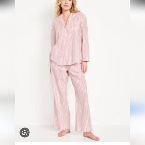 3 Piece Pink And Red Striped Poplin Pajama Set